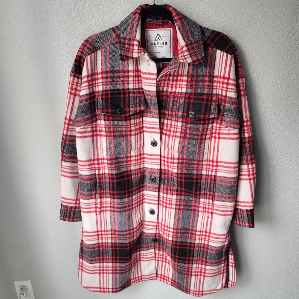 Alpine Design Long Wool Blend Oversized Plaid Shacket Size XSmall In Red Plaid